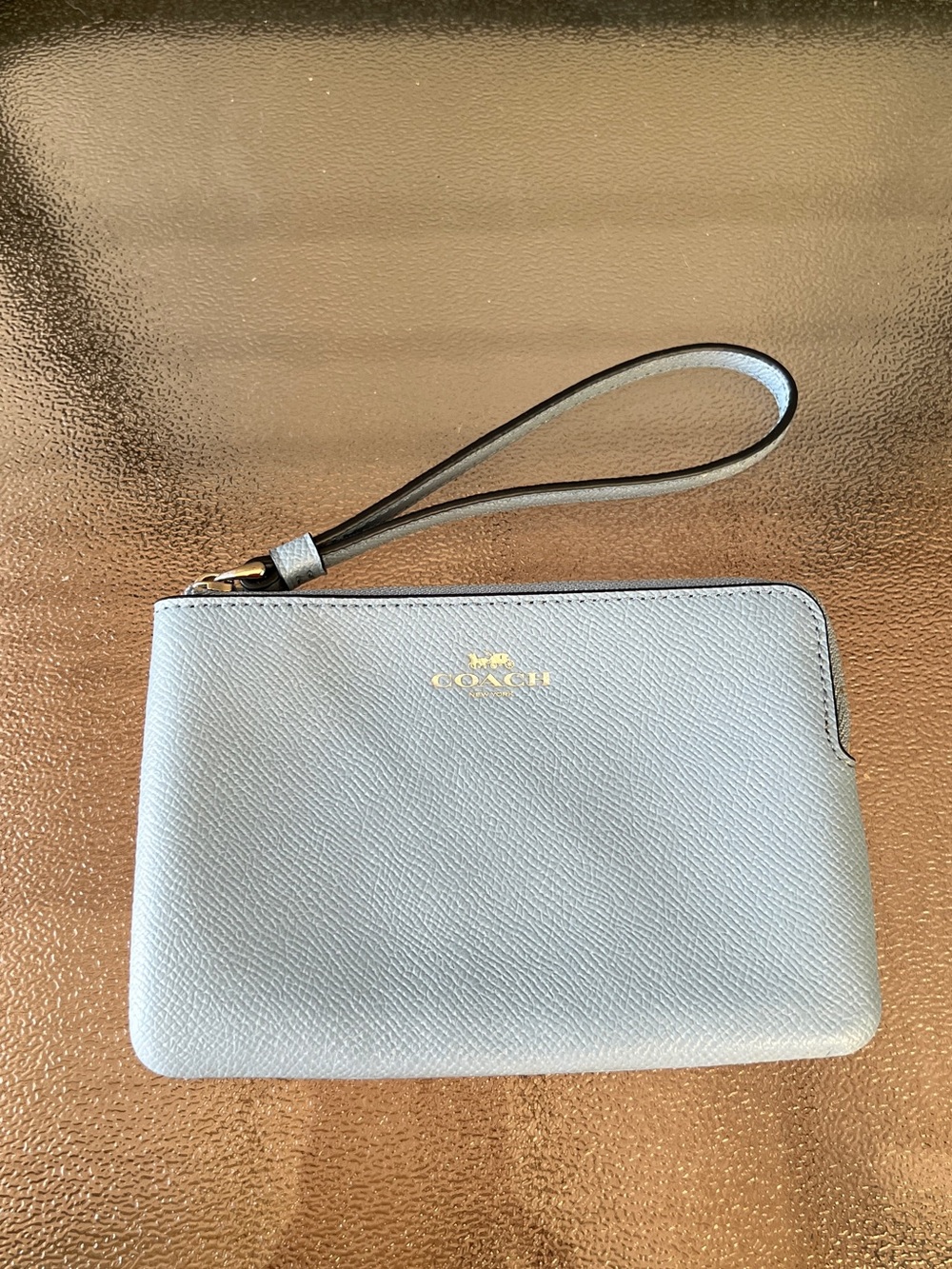 Coach Corner Zip Wristlet Pouch in Light Blue